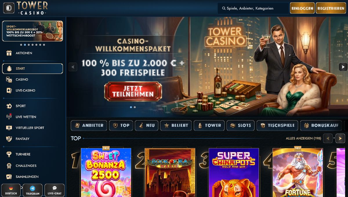 Tower Casino ist ein modernes Casino ohne Anmeldung mit schnellen Auszahlungen.